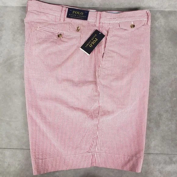 Polo Ralph Lauren Shorts Mens 40  Pink Striped Seersucker 9" Classic-Fit Preppy - Picture 3 of 11